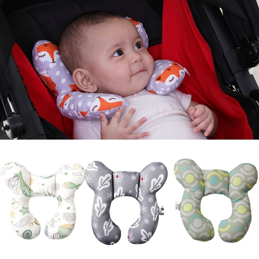 Anti-Roll Baby Pillow - อุปกรณ์เสริมรถเข็นเด็กทารก เบาะรูปตัวยู เบาะรองศีรษะในรถยนต์ ป้องกันศีรษะ หมอนเด็ก ลายการ์ตูน