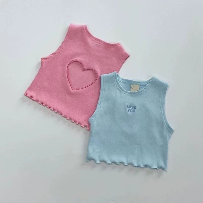 Baby Products Korea - เกาหลีฤดูร้อนเด็กเสื้อผ้าเด็กทารกเสื้อกั๊กน่ารัก Hollow Heart สีชมพูเสื้อกั๊กเด็กวัยหัดเดินแฟชั่น Cropped Top