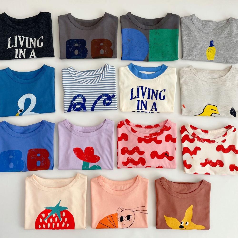 Baby Products Korea - เสื้อยืดเด็กสไตล์เกาหลี ฤดูร้อน ลำลอง พิมพ์ลายการ์ตูน ตัวอักษร แขนสั้น