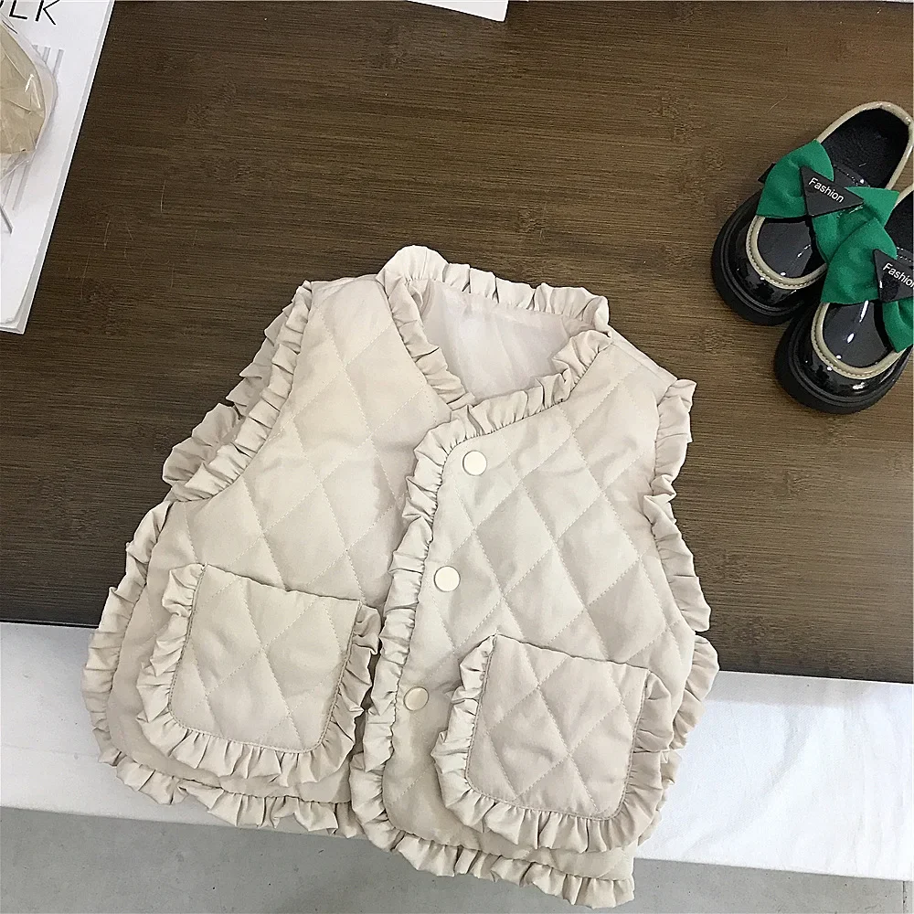 Baby Products Korea - เสื้อกั๊กสไตล์เกาหลีสำหรับเด็กผู้หญิงชุดผ้าฝ้ายสำหรับเด็กสีพื้นเสื้อโค้ททรงหลวมให้ความอบอุ่นเทรนด์แฟชั่นเรียบง่าย2024ฤดูหนาว