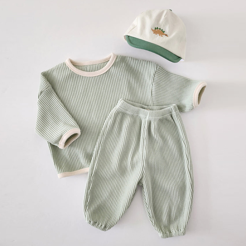 Baby Product Brand - 2023 ฤดูใบไม้ผลิเกาหลีฤดูใบไม้ร่วงเด็กเสื้อผ้าเด็กชุดผ้าฝ้ายวาฟเฟิล Patched ยี่ห้อเสื้อสูทหลวมยืดเด็กทารกชุด