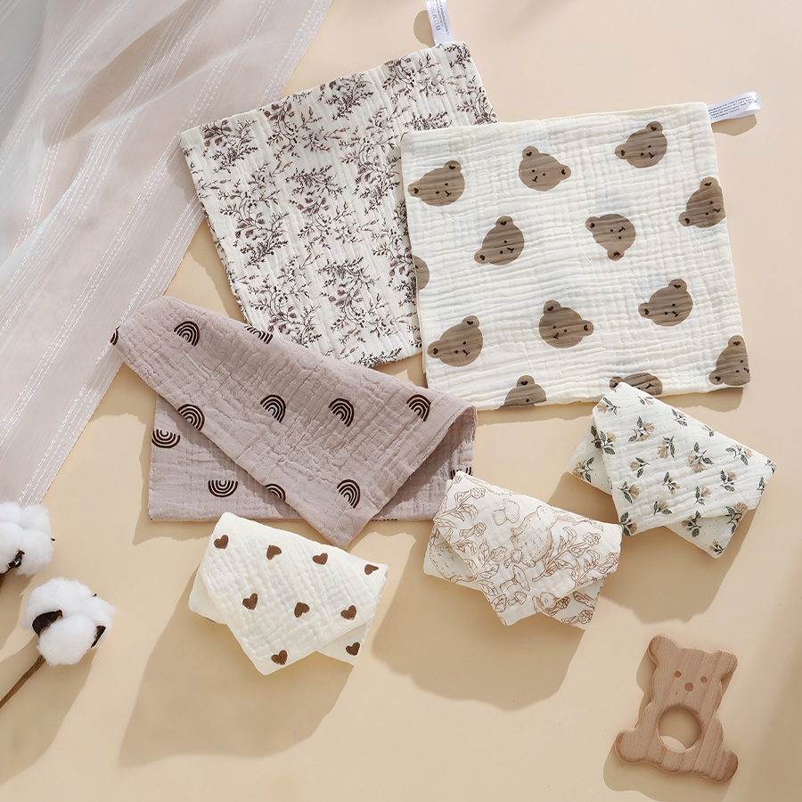 Baby Products For Face - ผ้าก๊อซทรงสี่เหลี่ยม 3/5 ชิ้น, ผ้าก๊อซเนื้อนุ่มและซึมซับได้ดี, ผ้ากันเปื้อนเด็กทำจากผ้าฝ้าย, ผ้าเช็ดหน้า,
